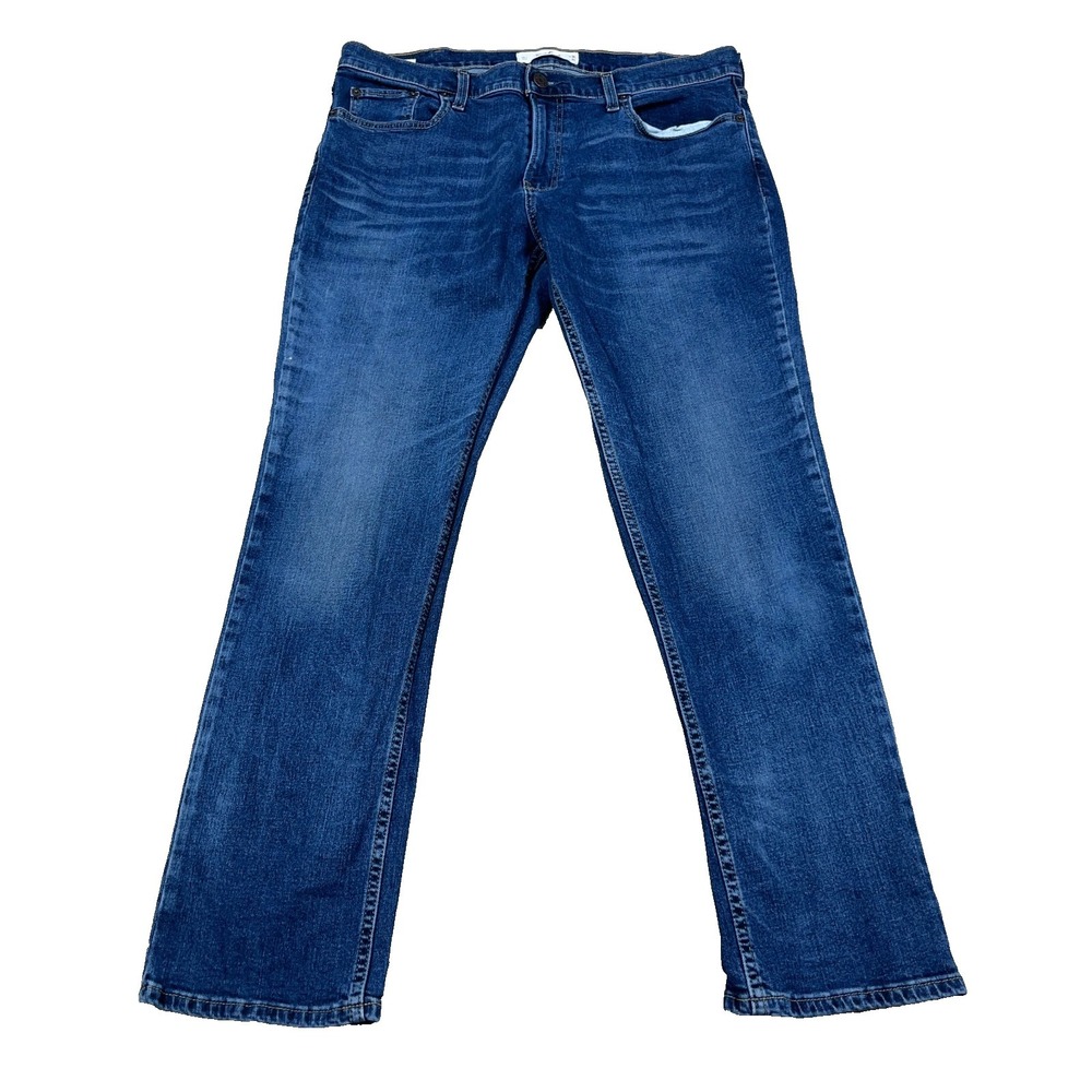 Hollister Jeans Men 36x32 Slim Straight Dark Wash Whiskered Faded Preppy Adult